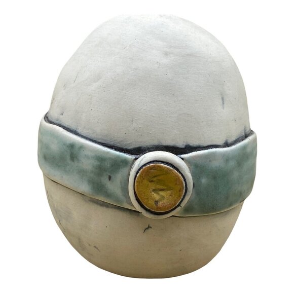 Ed & Kate Coleman Studio Pottery 5” Bud Vase Whimsical Belted Egg Abstract - Picture 3 of 11